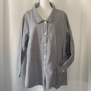 Women's Coastal Lagenlook 100% Cotton Stripped Flowy Blazer Medium Lined Artsy